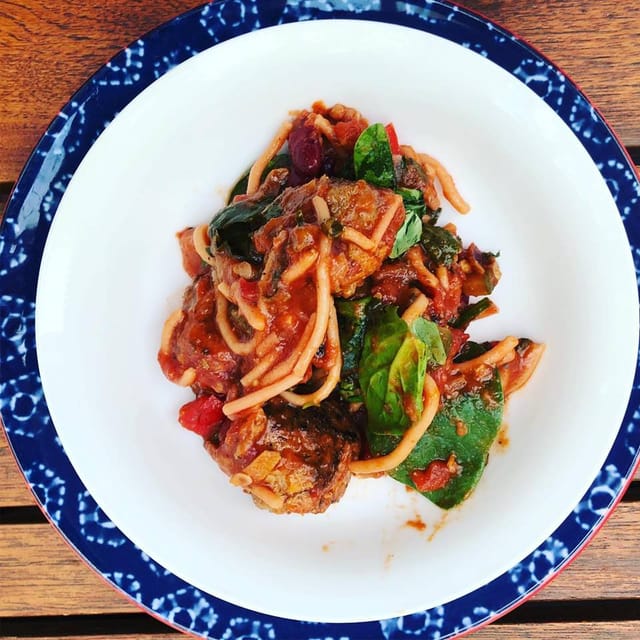 rainbow veg meatballs &amp; spaghetti