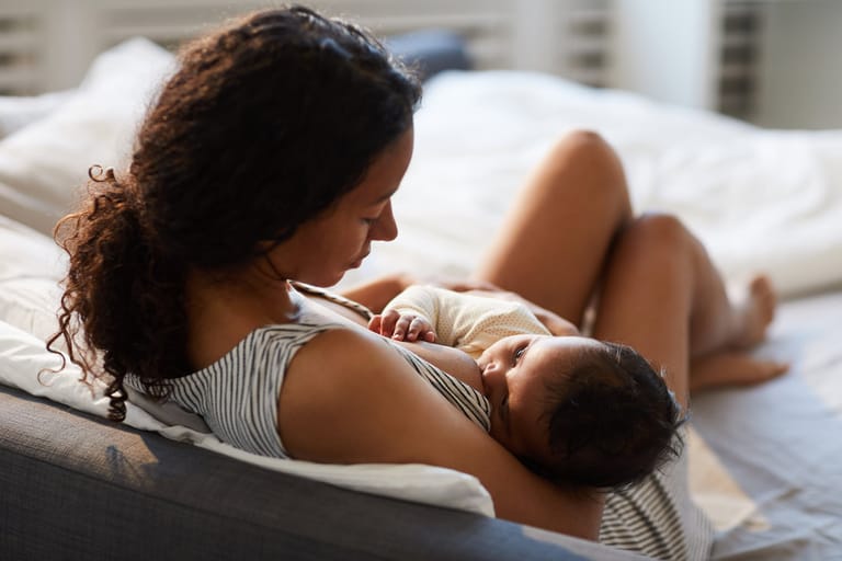 Breastfeeding a newborn baby.