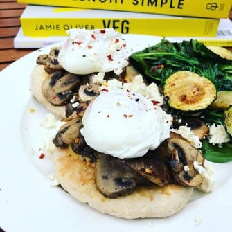 Chilli, feta, mushroom pita stack